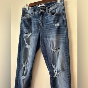 KanCan Jeans Women's Size 7/27‎ Medium Wash Blue Distressed Skinny Jeans